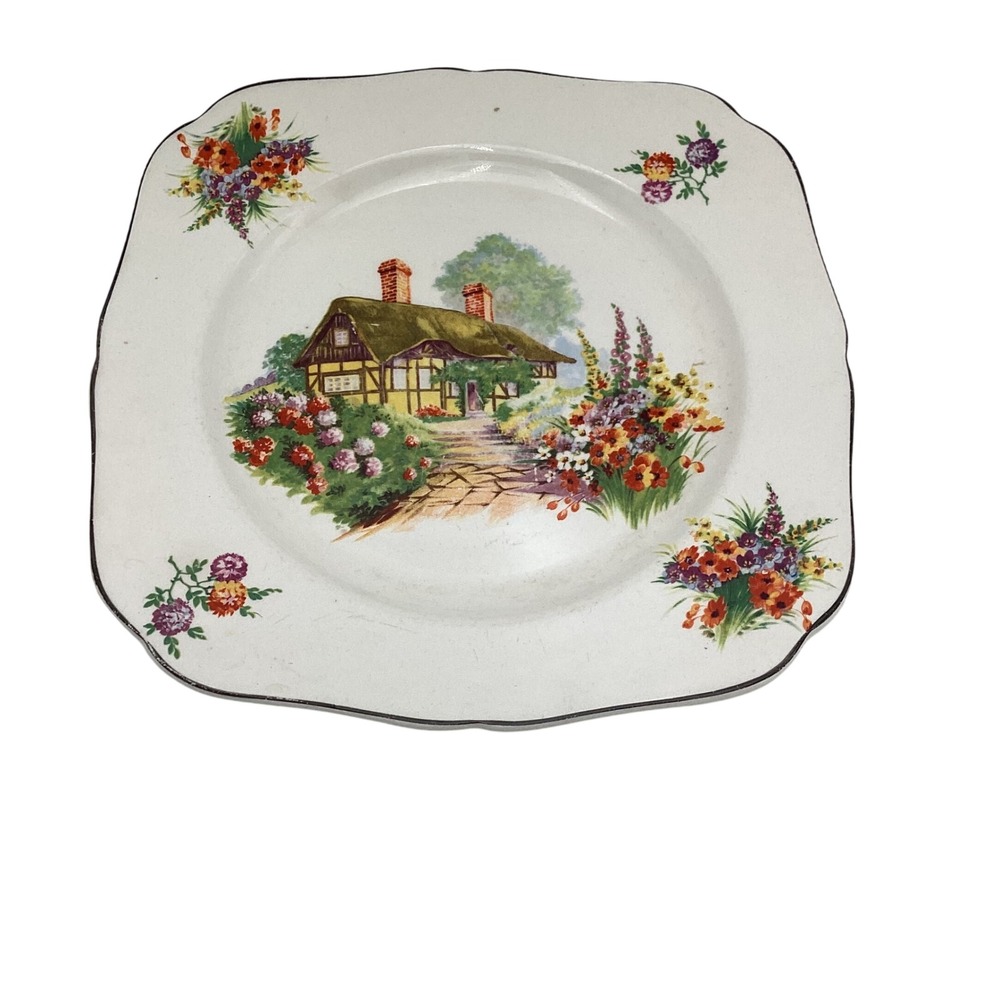 Vintage Cottage Garden Square Cake Plate Made in England Floral